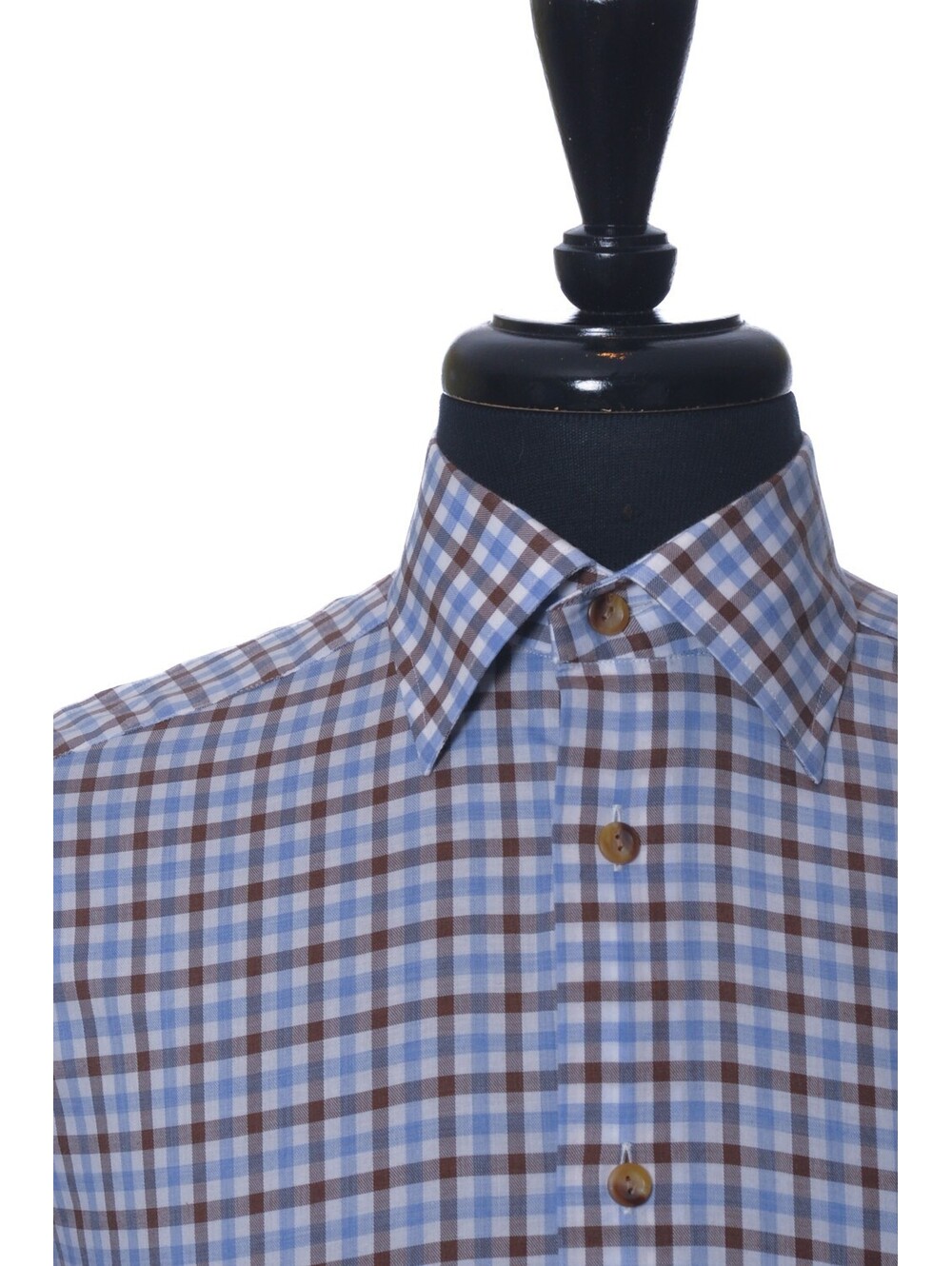 Eton Brown And Blue Check Light Weight Flannel Slim Fit Dress Shirt 15.5 38258